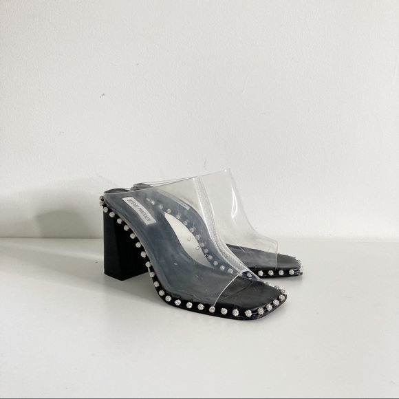 Steve Madden Neila Rhinestone Detail Clear Block Heel Dress Mules - Picture 8 of 13